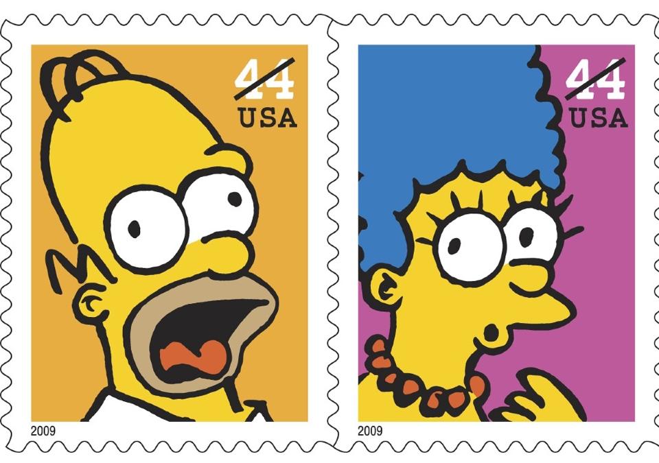 NYE FRIMERKER: Disse er i salg i USA fra begynnelsen av mai, og blir garantert samleobjekter for alle fans av familien fra Springfield.
