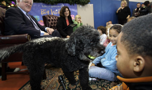 HUNDEVENN: Ted Kennedy har gitt bort hunden. Her er han fotografert i 2006 sammen med en annen av hundene sine, ogs� det en portugisisk vannhund. Foto: AP Photo/Chitose Suzuki/Scanpix