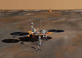 PHOENIX MARS LANDER: Denne tegningen viser romsonden p� Mars. Foto: AFP/NASA