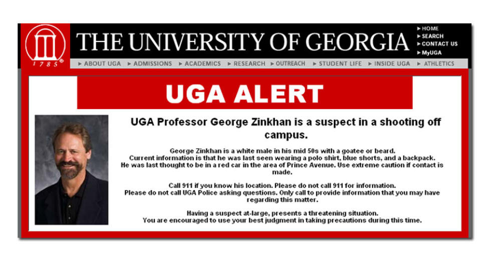 ETTERLYSES:Politiet jakter n� p� professor George Zinkhan i forbindelse med en skyting utenfor Universitetet i Georgia i USA. Tre personer ble drept. FOTO: Faksimile