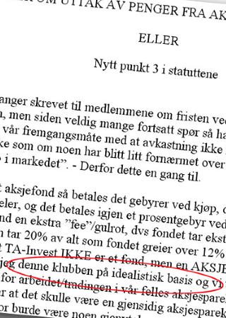 - IDEALISTISK BASIS: I et brev til medlemmene skrev samboerparet at de drev spareklubben p� idelistisk basis. Foto: Faksimile