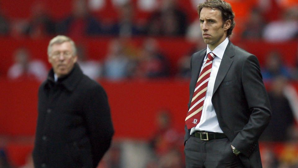 P� VEI NED: Gareth Southgate og Middlesborough kan redde plassen i Premier League, men da b�r de f� med seg noe fra kampen mot Manchester United og Alex ferguson i dag.Foto: AP/Jon Super