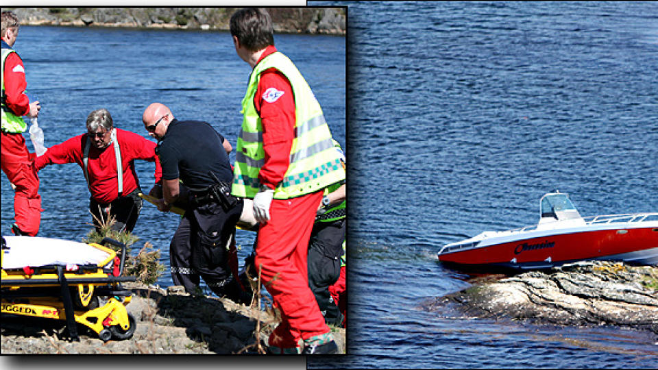  B�TF�RER SIKTET:  Tre av de fire ombord kom seg i land i Trom�ysundet i g�r ettermiddag etter at en 28 fot skj�rg�rdsjeep kj�rte p� et skj�r. En 36 �r gammel mann fra Arendal mistet livet. Foto: TOMM W. CHRISTIANSEN.