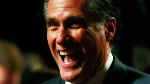 MED ET SMIL: Tidligere Massachusetts-guvern�r og presidentkandidat Mitt Romney sp�kte med at Sarah Palin hadde f�tt plass p� magasinet Time's liste. Foto:  Mario Tama/Getty Images/AFP