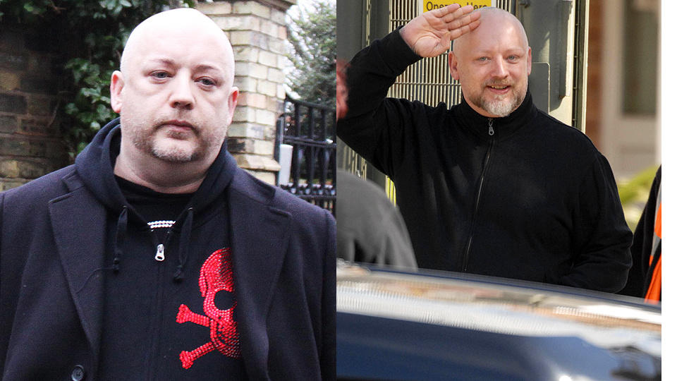 F�R OG ETTER: Til venstre ser vi Boy George p� vei til retten i januar. Til h�yre en noe blidere Boy George etter at han ble l�slatt i dag. Begge Foto: ALL OVER PRESS