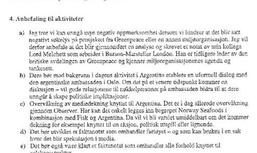 STRATEGIEN: Milj�bevegelsen m�tte ikke f� snusen i prosjektet. Faksimile fra Burson-Marsteller-brevet.
