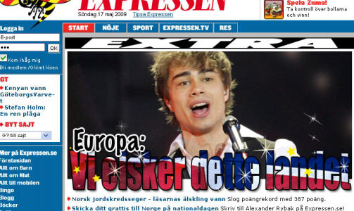 SVENSK KJ�RLIGHET: Expressen elsker Norge. Faksimile: Expressen