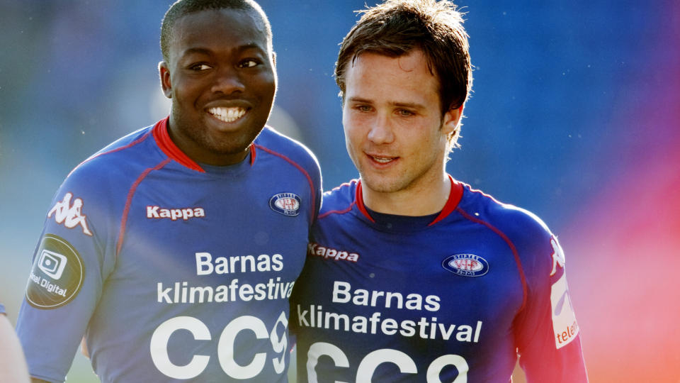 LANDSLAGET NESTE? VIFs Dawda Leigh og Kristofer H�stad var godt forn�yd etter eliteseriekampen i fotball mellom V�lerenga og Str�msgodset p� Ullev�l stadion i Oslo s�ndag kveld. 
Foto: Kyrre Lien / SCANPIX