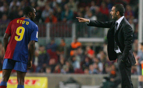 VILLIG TIL � OFRE ETO'O: Pep Guardiola skal v�re villig til � bruke Samuel Etoo som mellomlegg for � finansiere et kj�p av Zlatan Ibrahimovic.FOTO: SCANPIX/AFP PHOTO/JOSEP LAGO