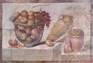 VARIERT KOST: Hverdagskosten for de gamle romerne var ikke s� utsvevende. De spiste frukt og gr�nt, br�d og gr�t, h�ns, f�r, olivenolje, ost og vin.Foto: WIKIMEDIA COMMONS