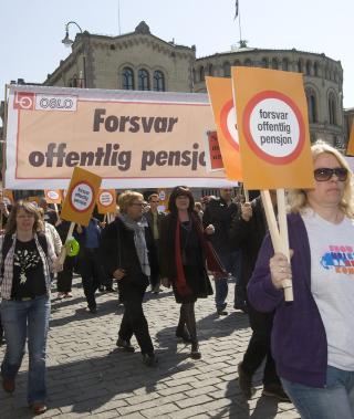 ENGASJERER: Pensjonssp�rsm�let ble ogs� markert i 1. mai-toget i Oslo i �r. Foto: Scanpix