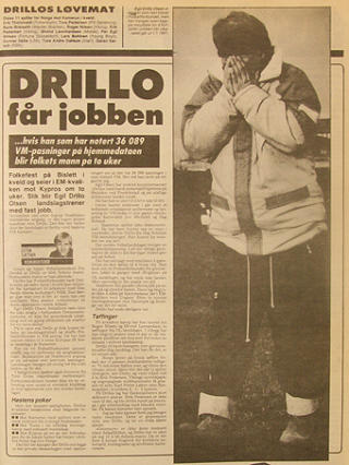 SPILTE KORTENE RIKTIG: Dagbladet mente jobben ville bli Drillos p� permanent basis, med to seire h�sten 1990. Det ble tre seire og fast ansettelse. Faksimile: DAGBLADET