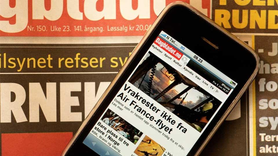 Dagbladet har f�tt ny iphoneforside som er lik webforsiden. Foto: J�rgen Stensrud (framenotincluded.com)