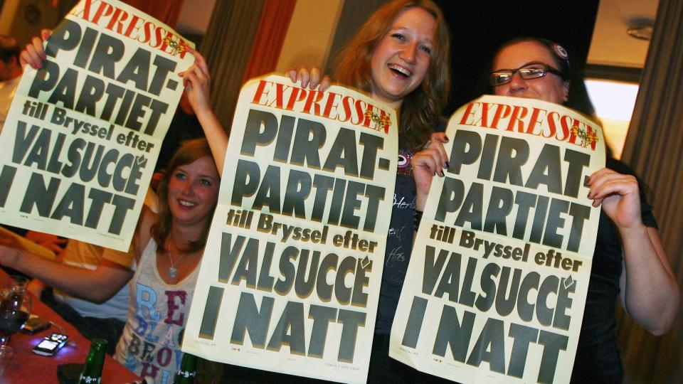 OPPSIKTSVEKKENDE VALGRESULTAT: Piratpartiet f�r minst �n, kanskje tre, plasser i EU-parlamentet. FOTO: SCANPIX