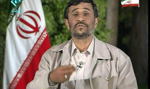 FORN�YD: President Mahmoud Ahmadinejad under g�rsdagens fjernsynssendte tale. Der erkl�rte han valget som fullstendig fritt og takket for st�tten. Foto: AP Photo / IRIB 1 TV/SCANPIX
