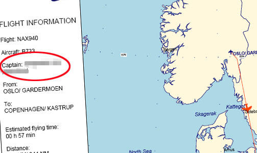 F�R PERSONALIA: Etter noen enkle s�k f�r man vite navnet p� kapteinen som skal fly til K�benhavn i ettermiddag.