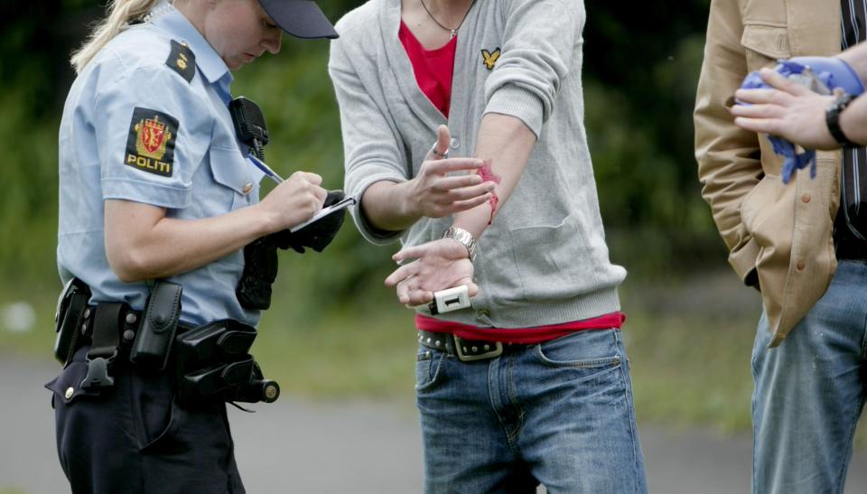LETTERE SKADD:
En person fikk en mindre skade p� armen, da han ble riftet med en knivlignende gjenstand under demonstrasjoner utenfor den iranske ambassaden i Oslo mandag kveld.
Foto: Stian Lysberg Solum / SCANPIX