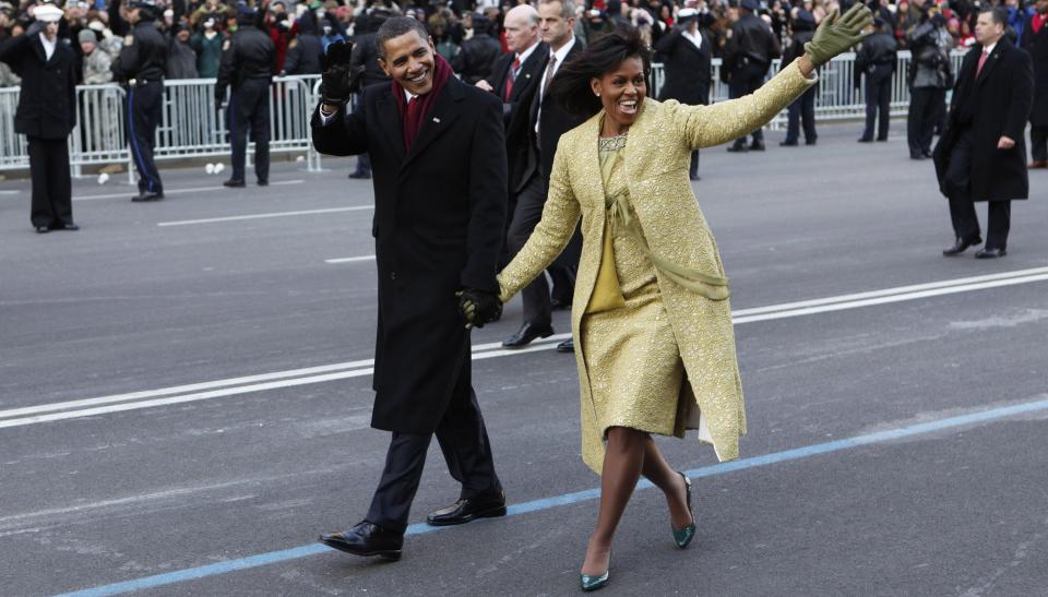 HADDE CHOO P� BEINA: Michelle Obama p� Baracks innvielsesdag. Foto: SCANPIX