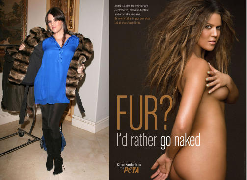 ST�TTET PETA: Den amerikanske C-kjendisen Kloe Kardashian kastet ogs� kl�rne for Peta, til tross for at hun viste seg � ikke v�re helt enig med budskapet deres. Foto: Stella