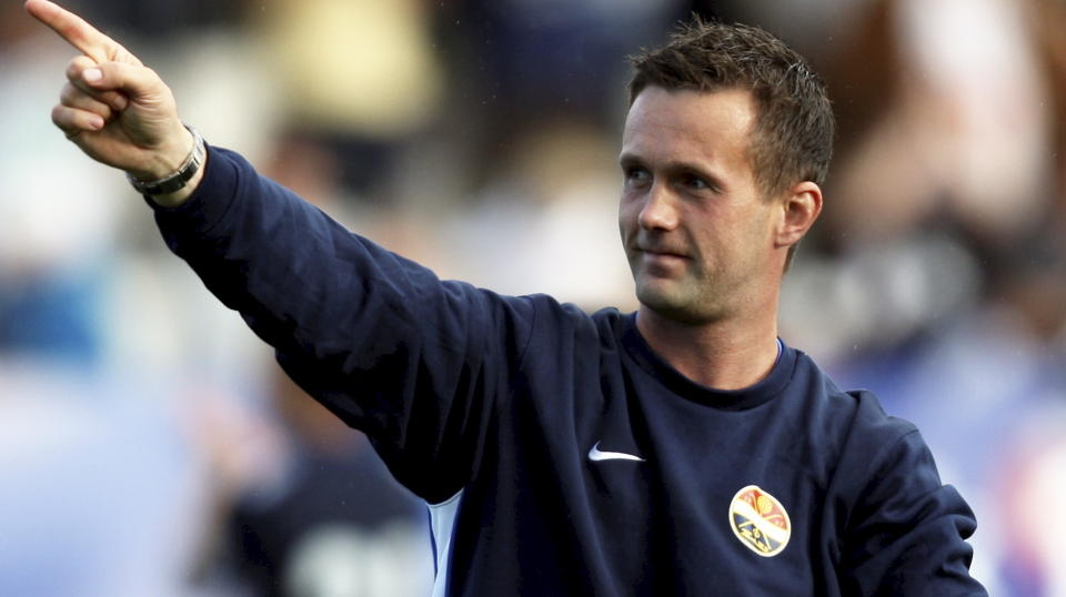 GLAD: SIF-trener Ronny Deila etter overtidsseieren mot Troms� p� Marienlyst. Foto: Lise �serud / SCANPIX