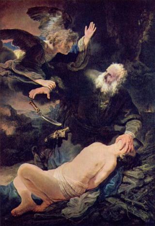 SENTRALT TEMA: Rembrants versjon av Abraham og Isak. Foto: WIKIMEDIA COMMONS