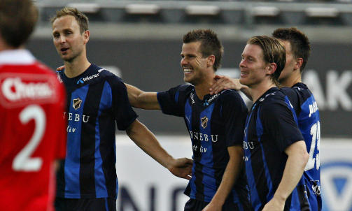 TILBAKE I FORM: Pontus Farnerud, her med fra v. Jon Inge H�iland og Palmi Rafn Palmason skjult bak Fredrik Berglund, ble matchvinner mot Brann. N� vil Nannskog ha ham inn p� landslaget.Foto: ARNT E. FOLVIK/DAGBLADET