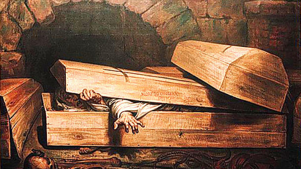 FRYKT: P� 1800-tallet illustrerte flere malere folks frykt for � bli begravd levende. Her et bilde av den belgiske kunstneren Antoine Wiertz fra 1854.Foto: WIKIMEDIA COMMONS