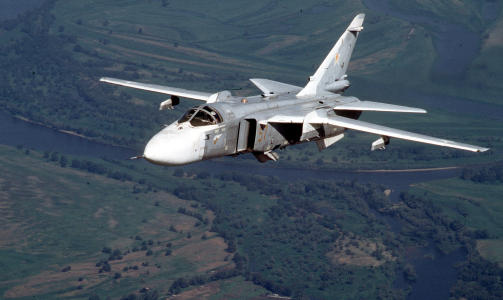 HVOR MANGE: Et russisk Su-24 Fencer mellomdistanse bombefly p� tokt. Bombefly av denne typen skal ha v�rt brukt over Georgia. Sp�rsm�let er hvor mange russiske jagerfly som virkelig ble skutt ned under krigen - og hvem som skj�t dem ned. Foto: AP/File