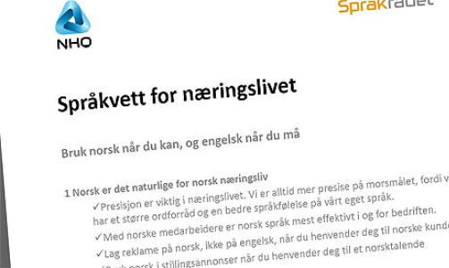 SPR�KVETT: Utdrag fra spr�kplakaten som blir sendt til norske bedrifter. Se hele plakaten her Faksimile: NHO.no.