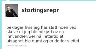 TWITTER-BEKLAGELSE: Rytman rykket ut p� Twitter og beklaget utsagnet som han tidligere i dag slettet.