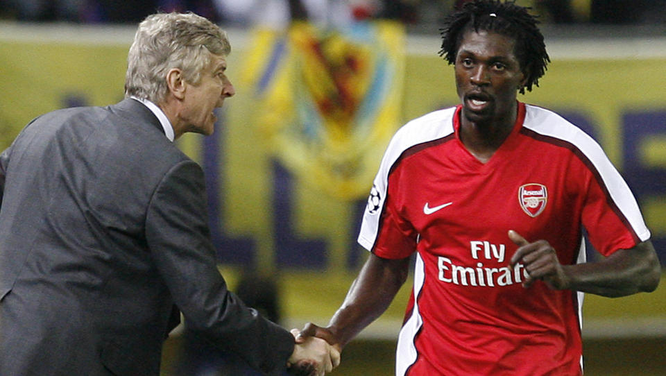 SKILLER LAG: Manchester City bekrefter at Emmanuel Adebayor og Arsene Wenger skiller lag. Togoleseren har skrevet under p� en fem�rskontrakt med de lysebl�. Foto: Alberto Saiz / AP.