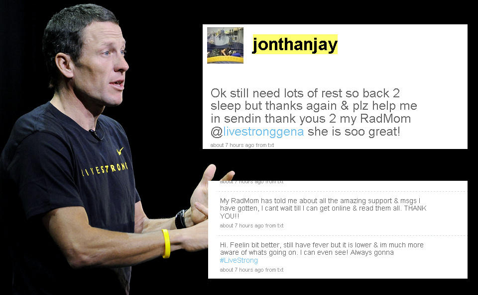 D�RLIG SP�K? Lance Armstrong var blant dem som engasjerte seg personlig i skjebnen til �Jonathan� og fulgte med p� meldingene til det alle trodde var en alvorlig kreftsyk ung gutt. N� ser nettfenomenet ut til � ha v�rt et forseggjort falskneri.