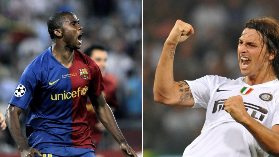 KLAPPET OG KLART: Disse to skal sette farge p� europeisk fotball ogs� kommende sesong, men i nye klubbfarger: Zlatan Ibrahimovic (t.h.) blir etter all sannsynlighet � finne i Barcelona, mens Samuel Eto'o er enig med Inter om de personlige betingelsene.Foto: SCANPIX/EPA/DANIEL DAL ZENNARO/LUCA ZENNARO