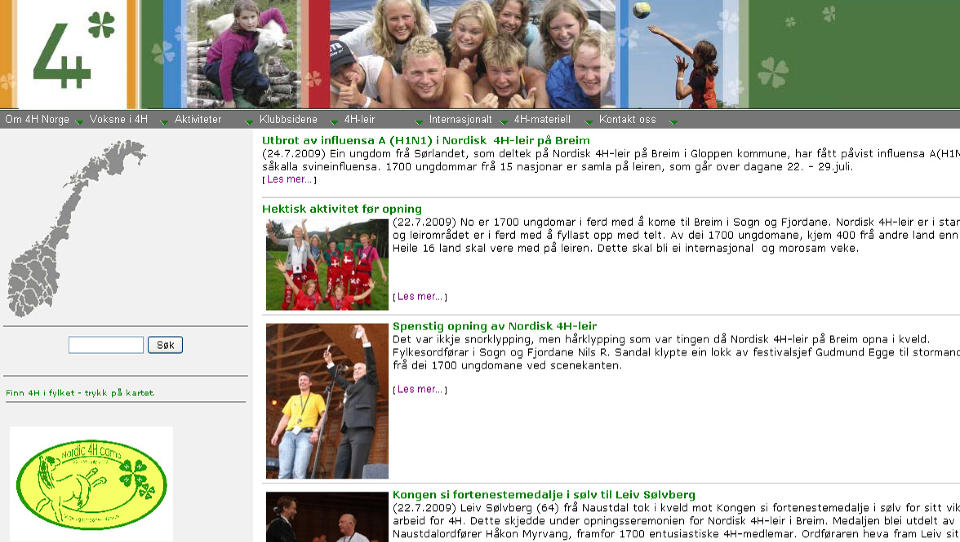 FLERE P� ISOLAT: P� 4H sine hjemmesider opplyser de om svineinfluensasmitten p� leiren. Foto: Faksimile 4H.no