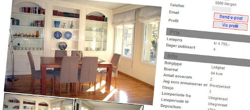 FLERE BYER: Kvinnen har lagt ut annonser for mistenkelig billige leiligheter i b�de Oslo, Trondheim og Bergen. Faksimile: utleie.no