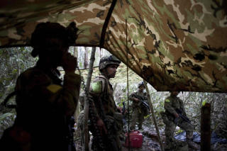 GJEMMER SEG I SKOGEN: FARC holder til i vanskelig tilgjengelige omr�der, som her i Puerto Rico i Colombia. Regjeringsstyrker raider skjulestedet p� l�rdag. Foto: AP Photo/William Fernando Martinez/Scanpix