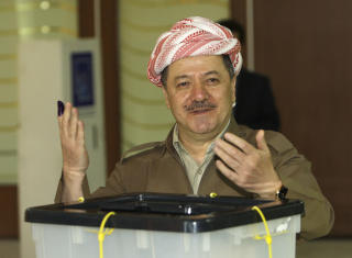 KREVER FOLKEAVSTEMMING: Den kurdiske presidenten Massoud Barzani, som nylig ble gjenvalgt, krever at folkeavstemningen over Kirkuk skal avholdes.  FOTO:AP Photo/Khalid Mohammed/SCANPIX
