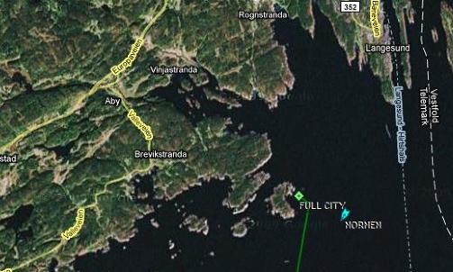P� GRUNN: Full City evakueres etter � ha grunnst�tt. Kart: 
Marius L�ftingsmo