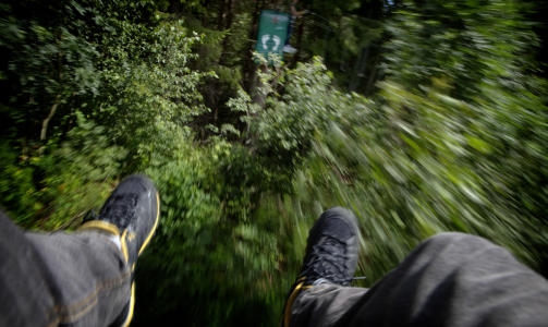 ZIP-LINE: Å krysse Norges lengste wire-bane Mega-Zipline i Høyt & Lavt aktivitetspark kan være både skummelt og spennende. Idet man suser over Lågen kan man beundre naturen og nyte adrenalinrushet. Foto: Lars Lindqvist. ZIP-LINE: Å krysse Norges lengste wire-bane Mega-Zipline i Høyt & Lavt aktivitetspark kan være både skummelt og spennende. Idet man suser over Lågen kan man beundre naturen og nyte adrenalinrushet. Foto: Lars Lindqvist.