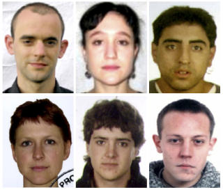 ETTERLYST: ETA-medlemmene Alberto Machain Beraza, Itziar Moreno Martinez, Ivan Saez de Jauregui Ortigosa (over) og Iratxe Yanez Ortiz de Barron, Joanes Larretxea Mendiola and Oroitz Gurruchaga Gogorza. REUTERS/Spain Interior Ministry/SCANPIX