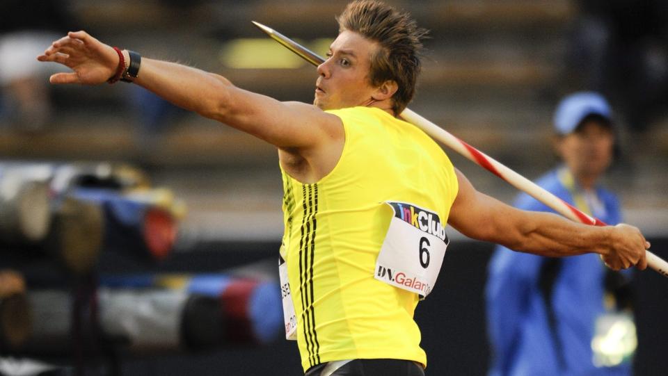 VANT: Andreas Thorkildsen slo til med 86,85, og vant Super Grand Prix-stavnet i Stockholm. Foto: Patrick Sorquist / EPA.