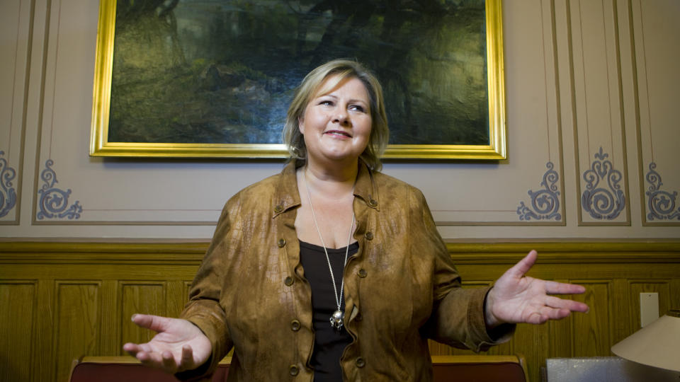 LITE IMPONERT: H�yrelederen Erna Solberg mener regjeringpartienes pressekonferanse var slappe greier. Foto: Berit Roald / SCANPIX