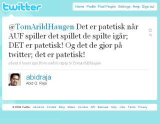 Skjermdump fra Twitter.com