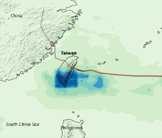 TO METER REGN har falt over S�r-Taiwan etter at tyfonen Morakot traff land i helga. Grafikk: NASA EARTH OBSERVATORY