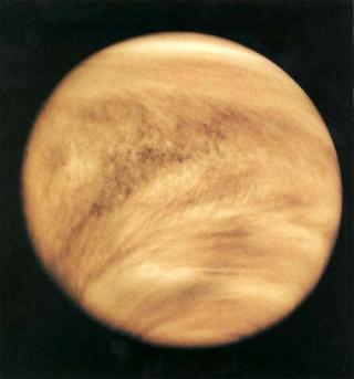 TREGING: Venus roterer sakte motsatt vei av de fleste andre planetene. En hypotese er at det skyldes en kollisjon. Foto: NASA