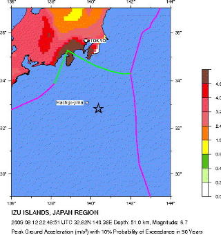 EPISENTER: Skjelvet m�lte 6,7 p� Richters skala og hadde sitt episenter i Stillehavet 325 kilometer s�r�st for Tokyo. Grafikk: USGS