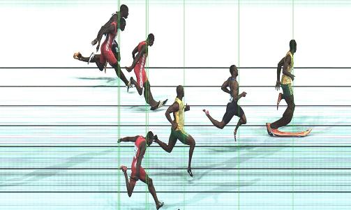SUVEREN: Tyson Gay l�p sitt livs l�p p� 9,71, men det holdt bare til s�lv i konkurranse med pistolkula fra Jamaica. Foto: SCANPIX/REUTERS/Seiko/Handout