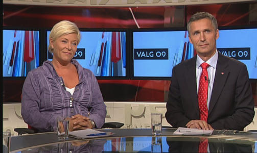 DIN STATSMINISTER? Statsminister Jens Stoltenberg (AP) og FrP-leder Siv Jensen er favoritter til statsministerposten etter valget. Hvem det blir avgj�r velgerne 14. september. Foto:TV 2/Tabloid