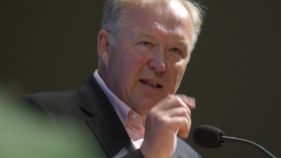  TALTE OM KLIMA: G�ran Persson, tidligere svensk statsminister, var innleder under LO og SAMAKs klimaseminar ved Oslo Kongressenter i formiddag.
Foto: Morten Holm / SCANPIX