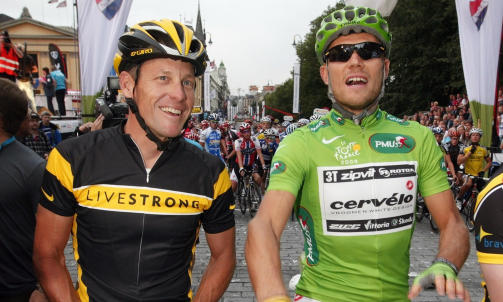 GODE VENNER: Men etter l�pet var det Thor Hushovd som kunne smile bredest. Foto: Bj�rn Sigurds�n / SCANPIX